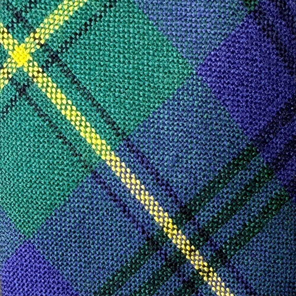 Johnston Tartan Plaid Tie Necktie Men Green Blue 100% New‎ Wool Scotland Vintage